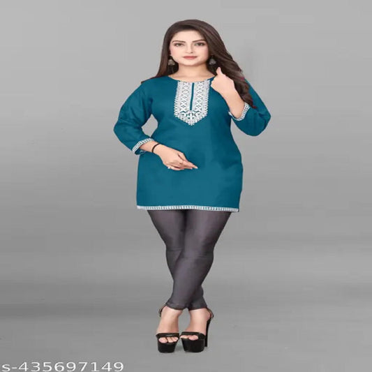Women's Reyon Stylish Embroidery Short Kurti