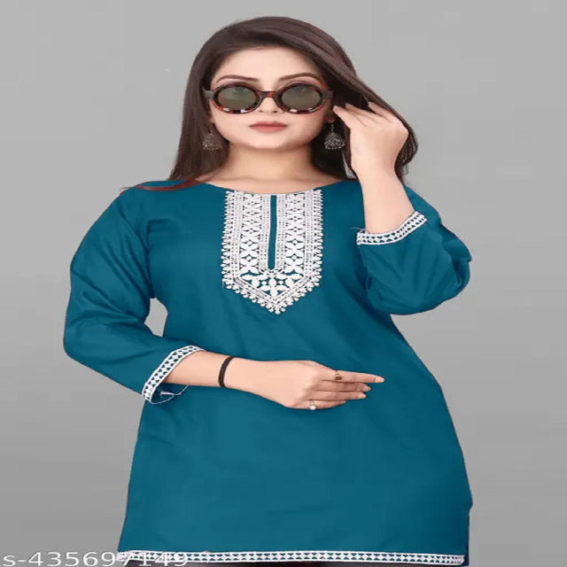 Women's Reyon Stylish Embroidery Short Kurti