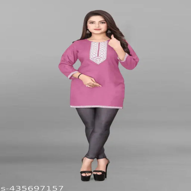Women's Reyon Stylish Embroidery Short Kurti